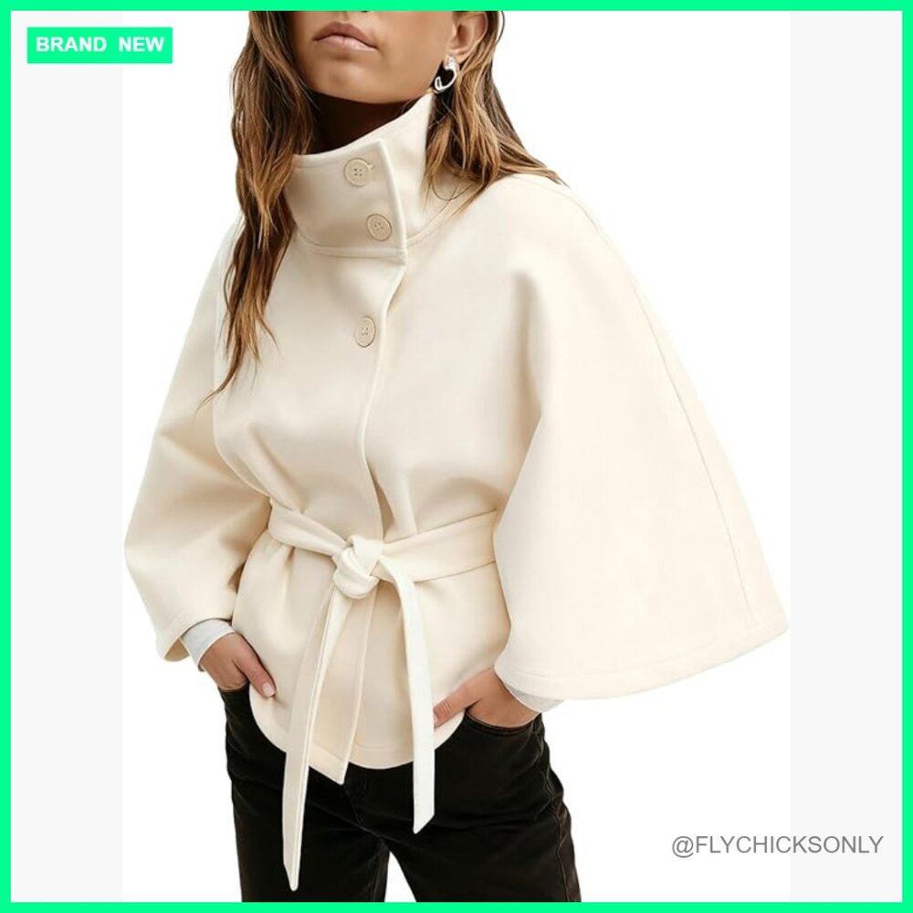 Polyester Elastane Batwing Sleeve Poncho Pea Coat… - image 1